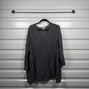 FLAX Linen Button Front Tunic Top Charcoal Gray Size 1G 18/20